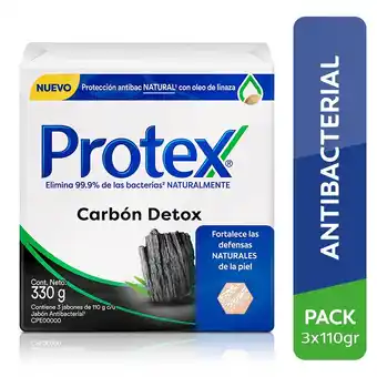 Tottus Tripack jabón protex antibacterial carbón detox 3 unidades oferta