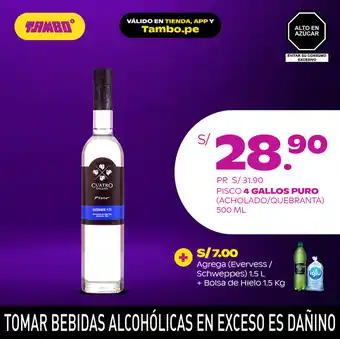 Tambo 4 Gallos Puro Pisco (Acholado/Quebranta) 500 ml oferta