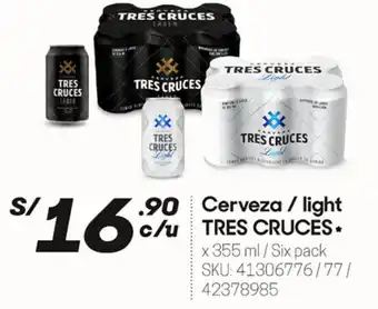 Hiperbodega Precio Uno Cerveza / light TRES CRUCES oferta