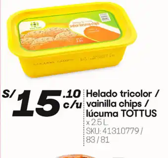 Hiperbodega Precio Uno Helado tricolor / vainilla chips / lúcuma TOTTUS oferta