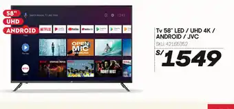Hiperbodega Precio Uno Tv 58" LED /UHD 4K/ android / JVC oferta