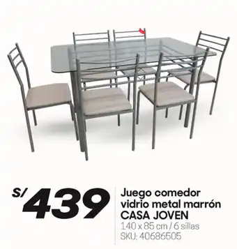 Hiperbodega Precio Uno Juego comedor vidrio metal marrón CASA JOVEN oferta