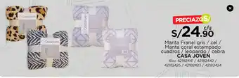 Tottus Manta franel gris / cel / manta coral estampado cuadros / leopardo / cebra oferta