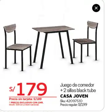 Tottus Juego De Comedor +2 Sillas Black Tube oferta