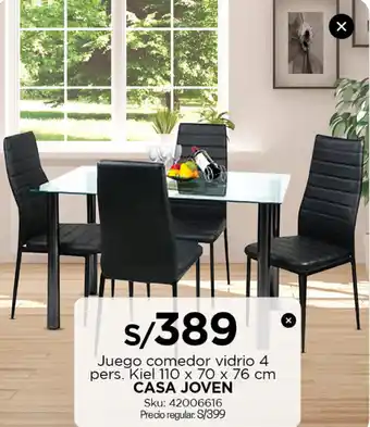 Tottus Juego Comedor Vidrio 4 Pers Kiel 110x70x76 Cm oferta