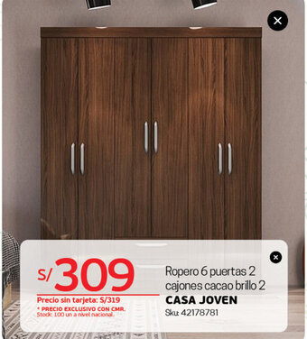Tottus Ropero 6 Puertas 2 Cajones Cacao Brillo 2 oferta