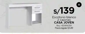 Tottus Escritorio Blanco 2 Cajones oferta