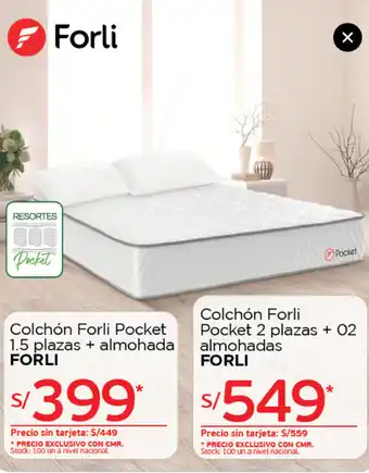 Tottus Colchón Forli Pocket 1.5 Plazas + Almohada oferta