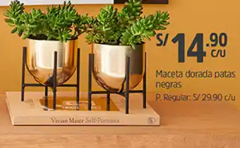 Plaza Vea Maceta Dorada Patas Negras oferta