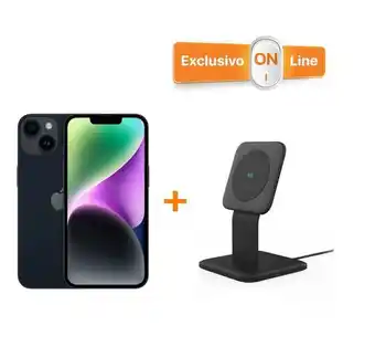 iShop Iphone 14 plus - 128gb - medianoche + base de carga inalámbrica de 15 w compatible con snap y magsafe - negro oferta