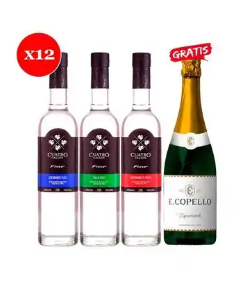 Sumon Licores Pisco cuatro gallos puro 700ml x12 + espumante e. copello 750ml gratis oferta