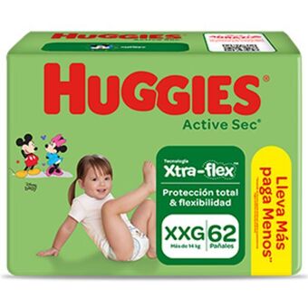 Mifarma Pañales huggies xxg bigpack active sec - bolsa 62 un oferta