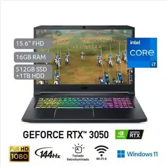 Hiraoka Laptop acer an515-57-73qs 15.6" intel core i7-11800h 11va generación 512gb ssd + 1tb hdd 16gb ram rtx3050 oferta