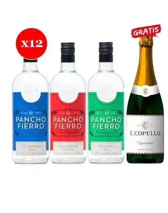 Sumon Licores Pisco pancho fierro 750ml x12und + espumante e. copello 750ml gratis oferta