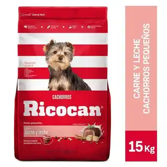 Tottus Comida para perros ricocan cachorros pequeñas sabor carne y leche 15 kg oferta
