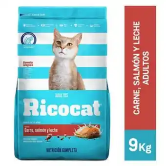 Tottus Comida para gatos adultos ricocat sabor carne salmón y leche 9 kg - bolsa 9 kg oferta