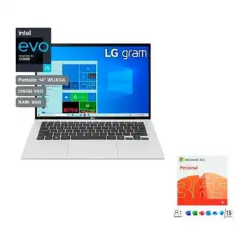 Hiraoka Laptop lg gram 14z90p-g.aj63b4 14" intel i5 evo 11a generación 256gb ssd 8gb ram + microsoft 365 personal (esd) - 15 meses oferta