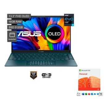 Hiraoka Laptop asus zenbook 13 oled ux325ea-kg674w 13.3" intel core i7-1165g7 512gb ssd 16gb ram + microsoft 365 personal (esd) - 15 oferta