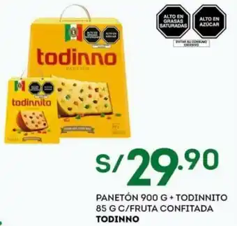 Tottus Panetón 900g + Todinnito 85g c/Fruta Confitada Todinno oferta
