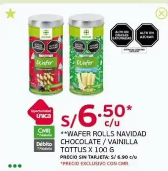 Tottus Tottus Wafer Rolls Navidad Chocolate / Vainilla x 100g oferta