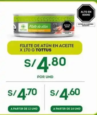 Tottus Tottus Filete de Atun en Aceite x 170g oferta