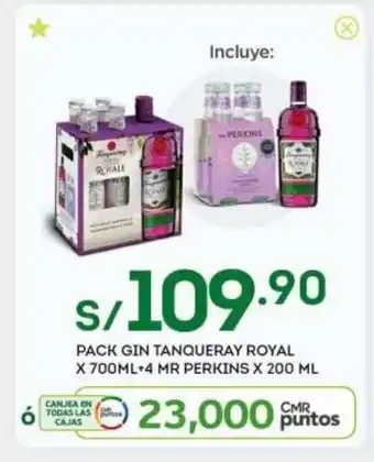 Tottus Tanqueray Pack Gin Royal x 700 ml + 4 MR Perkins x 200 ml oferta