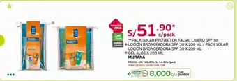 Tottus Murana Pack Solar Protector Facial Ligero SPF 50 + Locion Bronceadora SPF 30 x 200 ml / Pack Solar Locion Bronceadora SPF 30 oferta