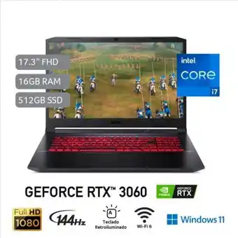 Hiraoka Laptop acer gamer an517-54-7286 17.3" intel core i7-11800h 512gb 16gb ram rtx3060 oferta