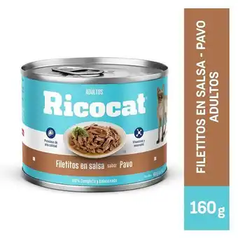 Tottus Comida húmeda para gatos ricocat adultos filetitos en salsa sabor pavo 160 g - lata 160 g oferta
