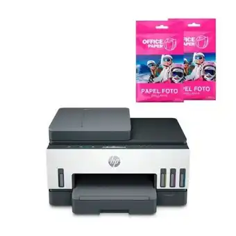 Hiraoka Impresora multifuncional hp smart tank 750 + 2 x papel foto brillante 180g x 25 hojas jumbo oferta