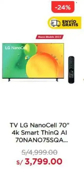 La Curacao LG TV NanoCell 70" 4K Smart ThinQ AI 70NANO75SQA oferta