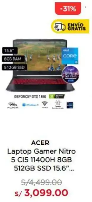 Acer Laptop Gamer Nitro 5 CI5 11400H 8GB 512GB SSD 15,6"