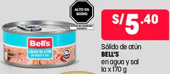 Plaza Vea Sólido de Atún Bell's en Agua y Sal La 170g oferta