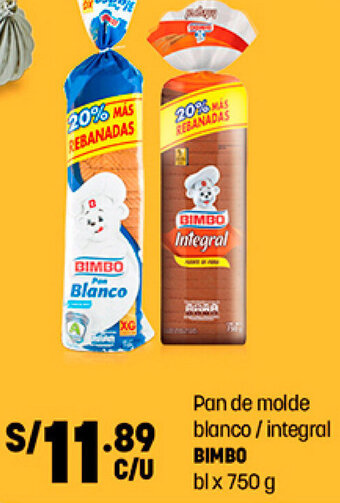 Plaza Vea Pan de Molde Blanco/Integral Bimbo 750g oferta