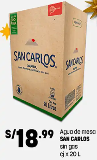 Plaza Vea Agua de Mesa San Carlos sin Gas cjx20L oferta