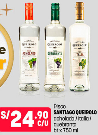 Plaza Vea Pisco Santiago Queirolo Acholado/Italia/ Quebranta bt x 750ml oferta
