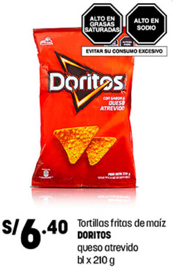 Plaza Vea Tortillas Fritas de Maíz Doritos Queso Atrevido 210g oferta