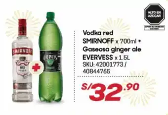 Hiperbodega Precio Uno Vodka Red Smirnoff x 700ml + Gaseosa Ginger Ale Evervess x 1.5L oferta
