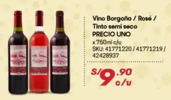 Hiperbodega Precio Uno Vino Borgoña / Rosé / Tinto Semi Seco Precio Uno x 750ml oferta