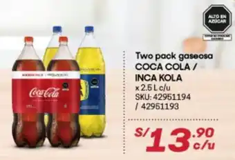 Hiperbodega Precio Uno Two Pack Gaseosa Coca-Cola / Inca Kola x 2.5L oferta