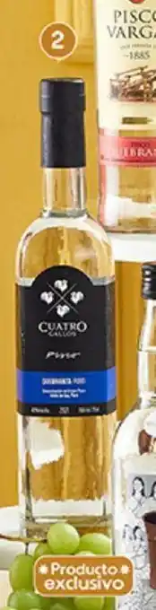 Pisco Cuatro Gallos Quebranta / Italia / Ocholado bt x 700ml