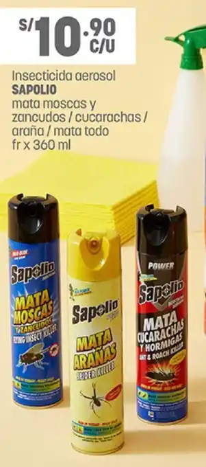 Plaza Vea Insecticida Aerosol Sapolio Mata Moscas y Zancudos / Cucarachas Araña / Mata Todo fr x 360ml oferta