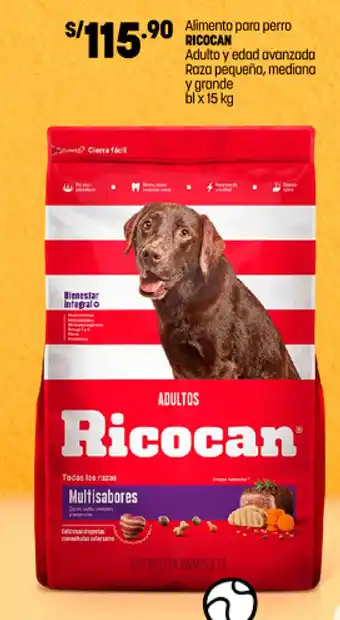 Plaza Vea Alimento para Perro Ricocan adulto bl x 15kg oferta