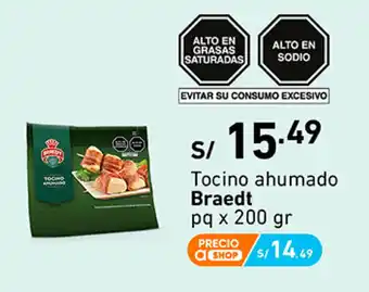 Plaza Vea Tocino Ahumado Braedt pq x 200g oferta
