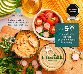 Plaza Vea Filete de Atún Florida en Aceite Vegetal la x 140g oferta