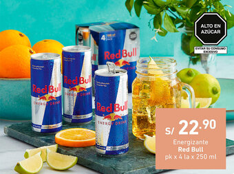 Plaza Vea Energizante Red Bull pk x 4 la x 250ml oferta