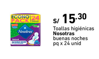 Plaza Vea Toallas Higiénicas Nosotras buenas noches pq x 24 unid oferta