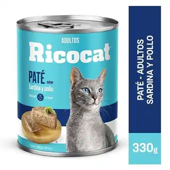 Tottus Paté sabor sardina y pollo para gatos ricocat 330 g - lata 330 g oferta