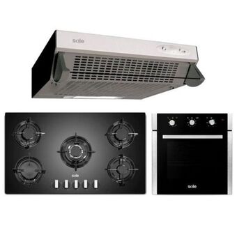 Hiraoka Cocina a gas empotrable sole solco033 5 hornillas + campana extractora sole ture10go 90cm + horno empotrable gn/glp sole solh oferta
