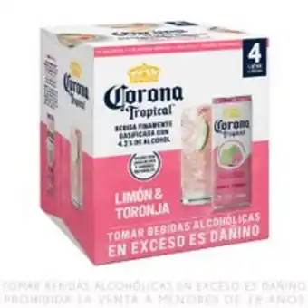 Metro Pack x4 bebida corona tropical limón & toronja lata 355ml oferta